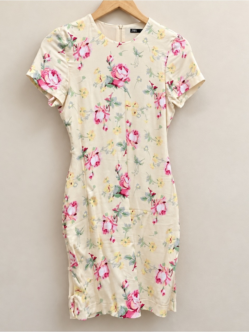 Zara Cream Mini Dress with Pink Floral Print